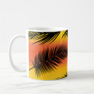 Palmboombladeren: naadloos patroon. koffiemok