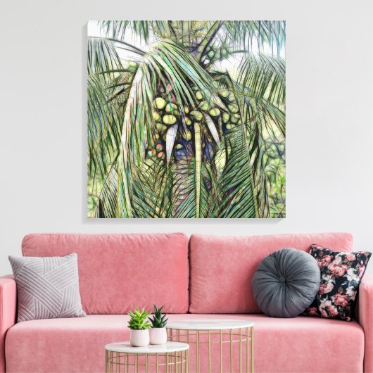 Palmboombladeren tropisch groen Caribisch gebied Canvas Afdruk (Insitu (Woonkamer))
