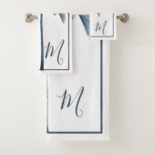 Palmboomblauw  tropisch elegant monogram bad handdoek (Insitu)