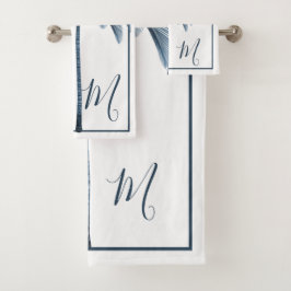 Palmboomblauw  tropisch elegant monogram bad handdoek