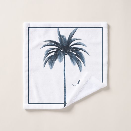 Palmboomblauw  tropisch elegant monogram bad handdoek (Wasdoekje)