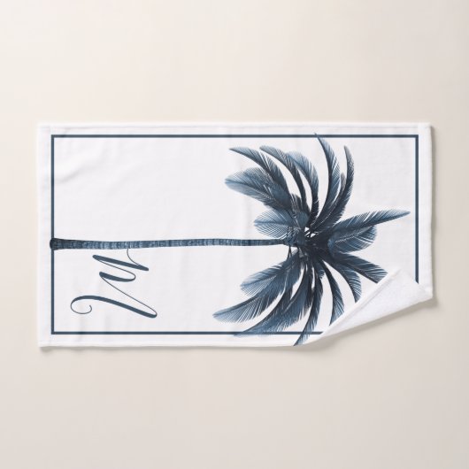 Palmboomblauw  tropisch elegant monogram bad handdoek (Handdoek)