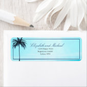 Palmboomblauw wit Zee elegant modern Etiket (Insitu)