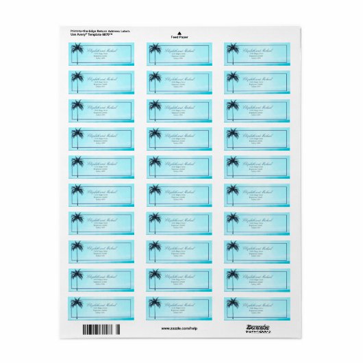 Palmboomblauw wit Zee elegant modern Etiket (Full Sheet)