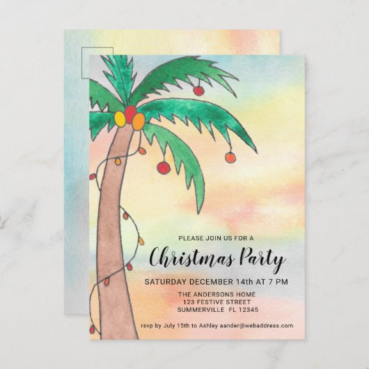 Palmboomkerstfeest Uitnodiging Briefkaart (Voorkant / Achterkant)