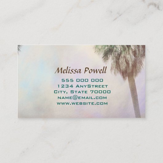 palmboomkunst natuur, aangepast dubbelzijdig visitekaartje (Achterkant)