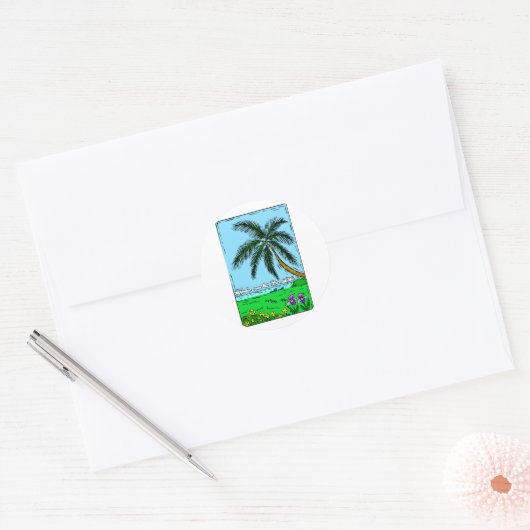 Palmboomkweek Ronde Sticker (Envelop)