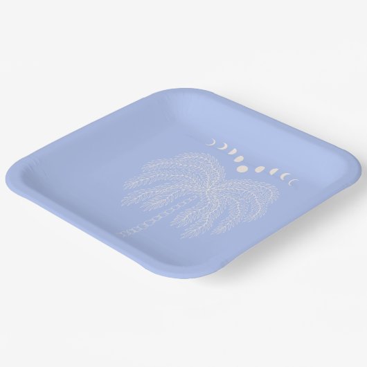 Palmboomlijnen tekenen witte lila maanfasen pa papieren bordje (Gebogen)