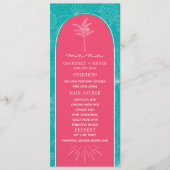 Palmboomroze en blauwe strand bruiloft menu (Voorkant)