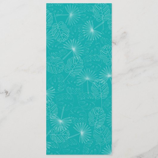 Palmboomroze en blauwe strand bruiloft menu (Achterkant)