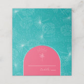 Palmboomroze en groene blauwe bruiloft plaatskaartje (Buitenkant ongevouwen)