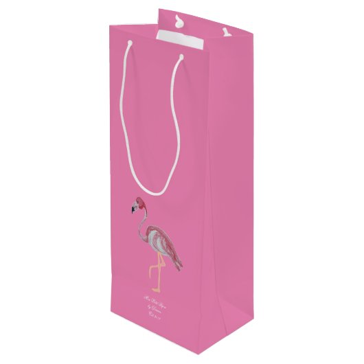 Palmboomroze flamingokoellak wijn cadeautas (Achterkant Gekanteld)