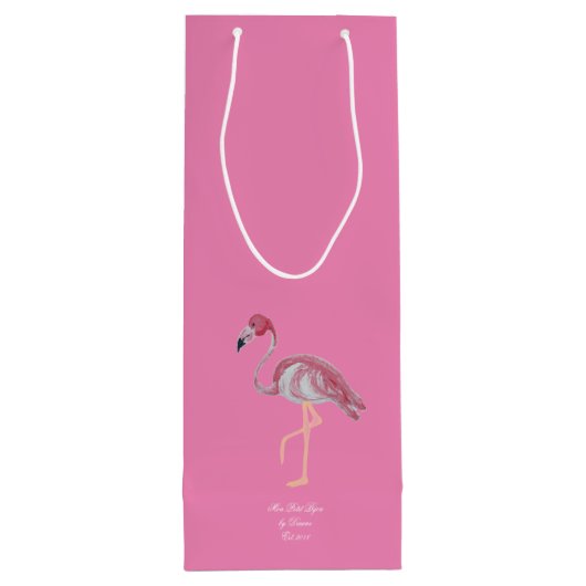 Palmboomroze flamingokoellak wijn cadeautas (Achterkant)