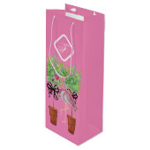 Palmboomroze flamingokoellak wijn cadeautas (Voorkant Gekanteld)