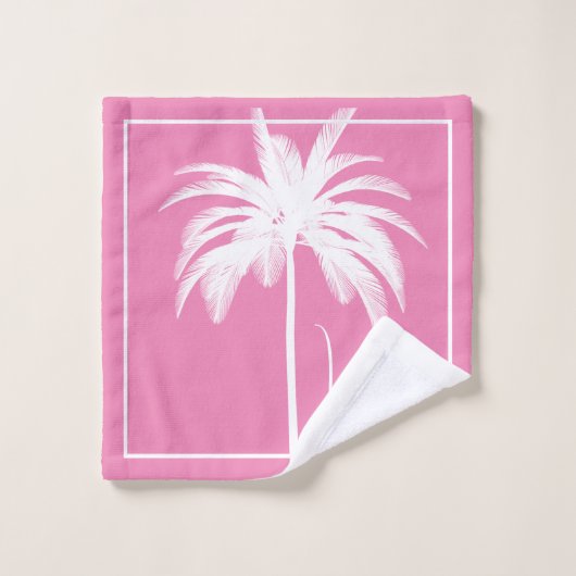 Palmboomroze witte tropische elastische monogram bad handdoek (Wasdoekje)