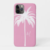 Palmboomroze witte tropische elastische monogram Case-Mate iPhone case (Achterkant)