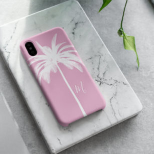 Palmboomroze witte tropische elastische monogram Case-Mate iPhone case