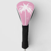 Palmboomroze witte tropische elastische monogram golfheadcover (Voorkant)