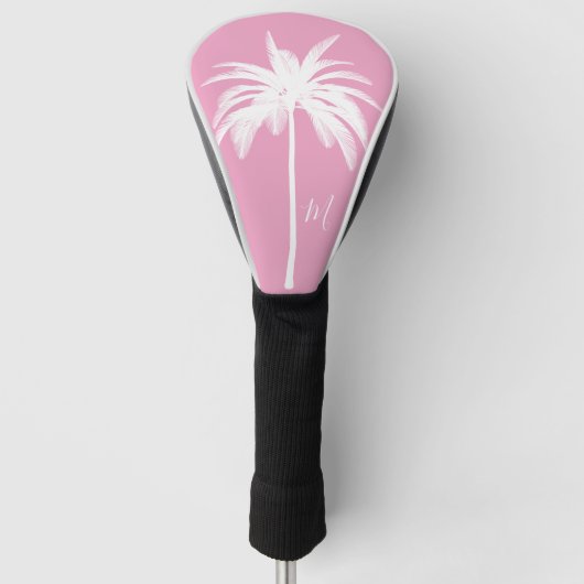 Palmboomroze witte tropische elastische monogram golfheadcover (Voorkant)