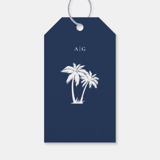 Palmboomstrand Nautical Navy Bruiloft Cadeaulabel (Achterkant)