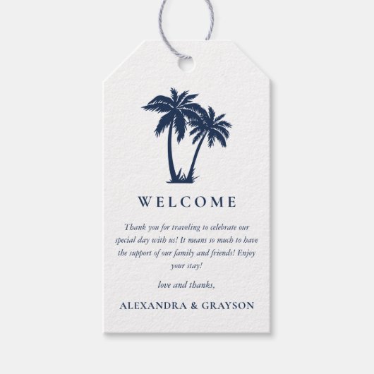 Palmboomstrand Nautisch Marine Huwelijk  Cadeaulabel (Voorkant)