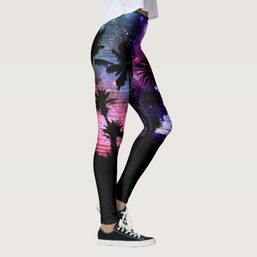 Palmboomstrand, ruimte sterrenstelsel, Leggings (Rechts)