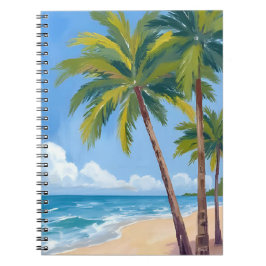 Palmboomstrand | Tropisch Aquarel Blauw Geschilder Notitieboek