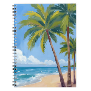 Palmboomstrand Tropisch Aquarel Blauw Geschilder Notitieboek