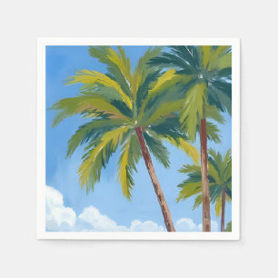 Palmboomstrand   Tropisch Aquarel Blauw Servet