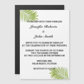 Palmboomvloed groene Waterverf vertrekt bruiloft Magnetische Uitnodiging (Voorkant / Achterkant)