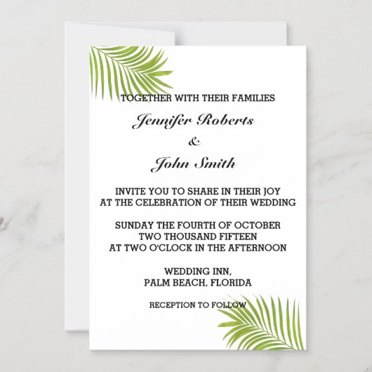 Palmboomvloed groene Waterverf vertrekt bruiloft Magnetische Uitnodiging (Voorkant)