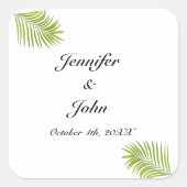 Palmboomvloed groene Waterverf vertrekt bruiloft Vierkante Sticker (Voorkant)