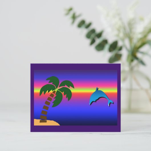 Palmboomzon en Briefkaart van dolfijnen (Staand voorkant)