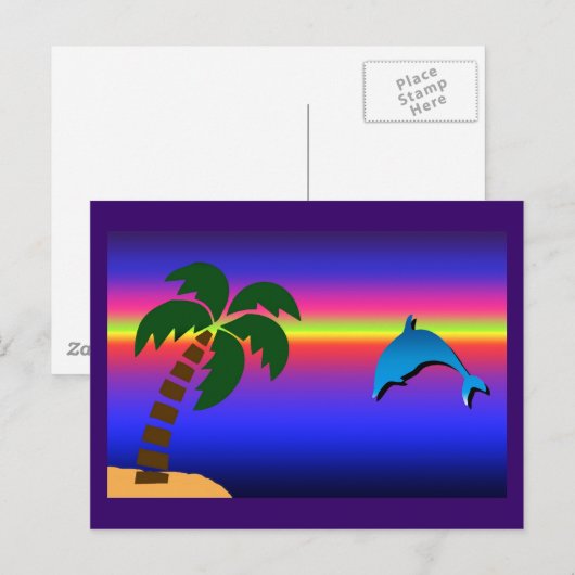 Palmboomzon en Briefkaart van dolfijnen (Voorkant / Achterkant)