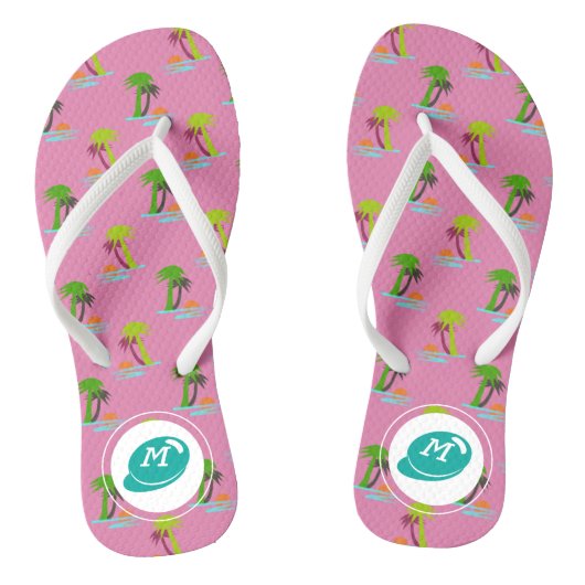 Palmboomzonnebank op  Zee Patroon Teenslippers (Voetbed)