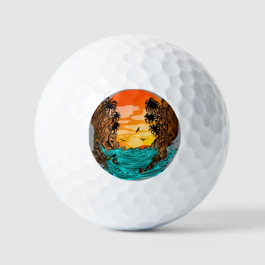 Palmboomzonsondergang Golfballen (Voorkant)