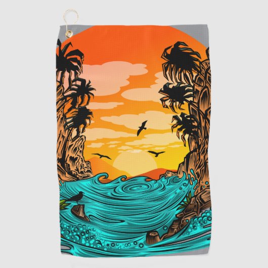 Palmboomzonsondergang Golfhanddoek (Voorkant)
