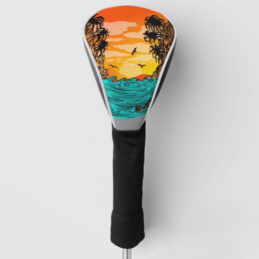 Palmboomzonsondergang Golfheadcover (Voorkant)