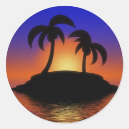 Palmboomzonsondergang Ronde Sticker