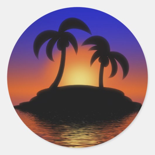Palmboomzonsondergang Ronde Sticker (Voorkant)