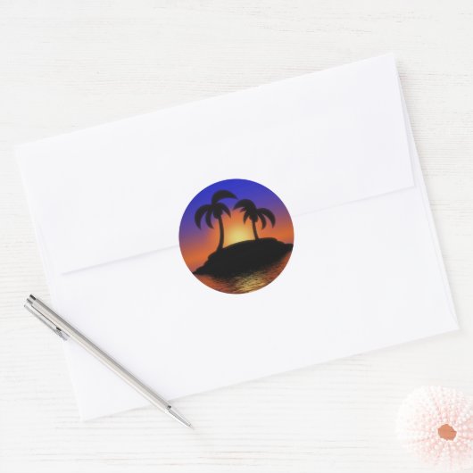 Palmboomzonsondergang Ronde Sticker (Envelop)
