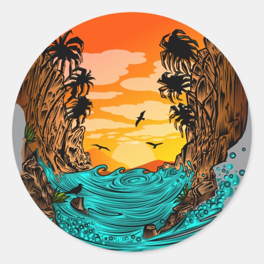 Palmboomzonsondergang Ronde Sticker (Voorkant)