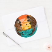 Palmboomzonsondergang Ronde Sticker (Envelop)