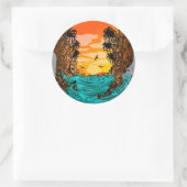 Palmboomzonsondergang Ronde Sticker (Tas)