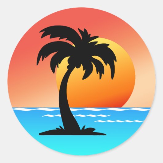 Palmboomzonsondergang Ronde Sticker (Voorkant)