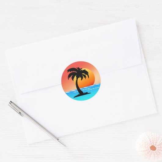 Palmboomzonsondergang Ronde Sticker (Envelop)