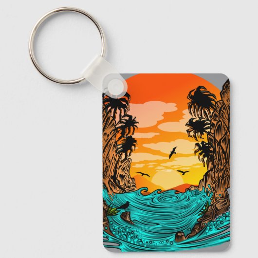 Palmboomzonsondergang Sleutelhanger (Voorkant)