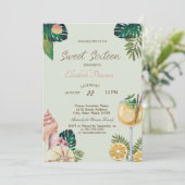 Palmen, Cocktails, Seashells Summer Sweet 16 Party Kaart (Staand voorkant)