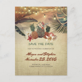 Palmen en ananas Rustiek strand Save the Date Aankondigingskaart