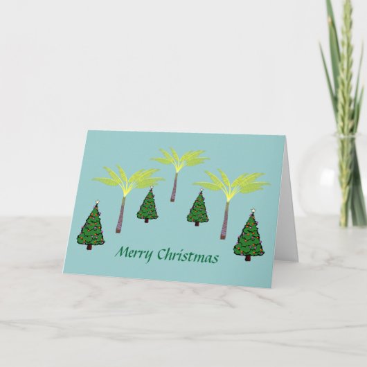 Palmen en kerstbomen feestdagen kaart (Voorkant)